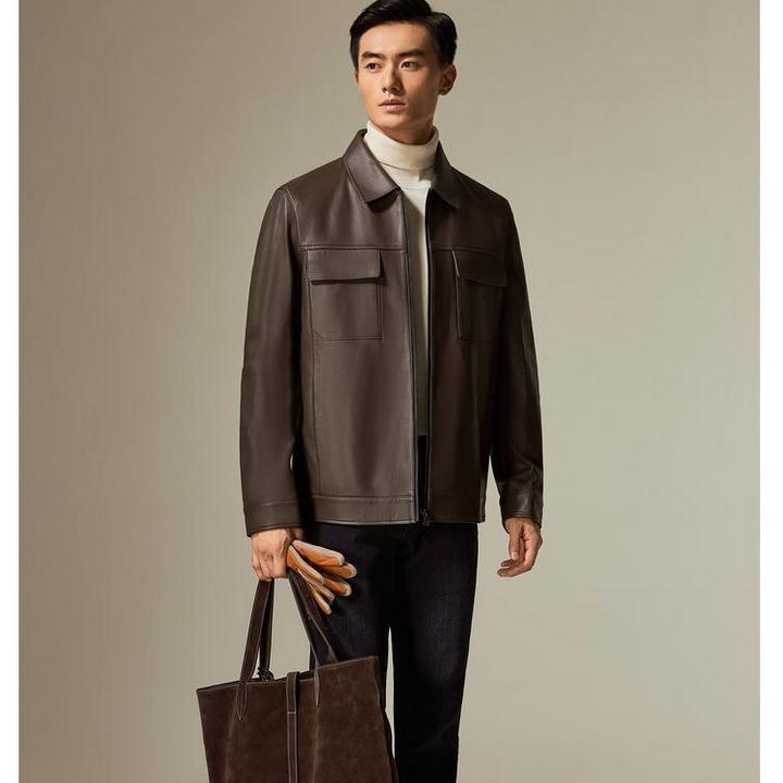 雷军同款皮衣，商务休闲黑色深棕色