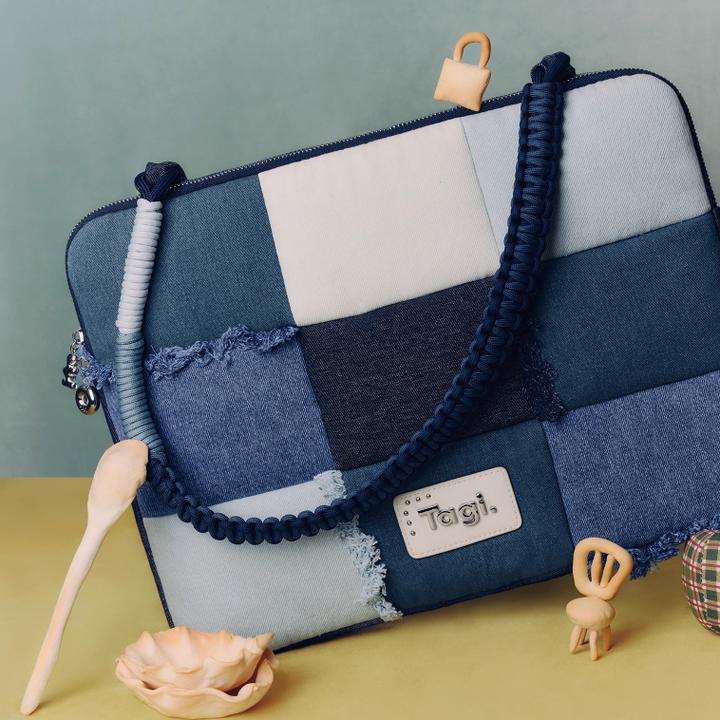 Tagi.想象牛仔流苏拼布手提日常休闲单肩防摔电脑包