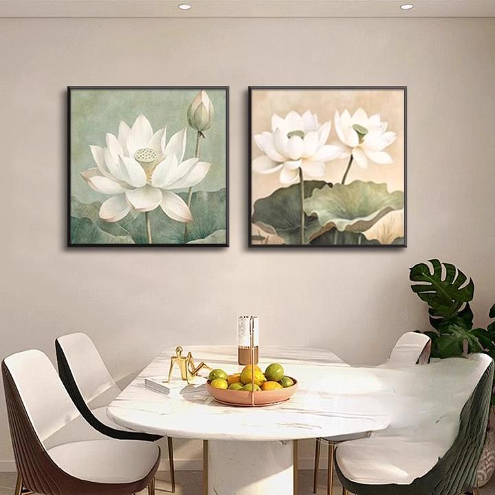 新中式荷花餐厅装饰画宋式美学新款客厅玄关墙面壁画卧室床头挂画