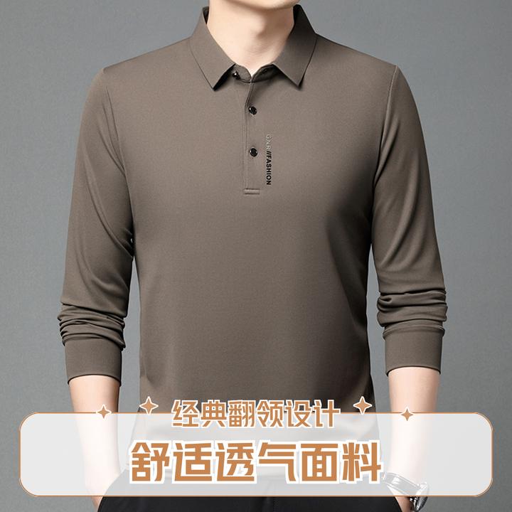 春秋季新款长袖Polo衫男士翻领长袖T恤宽松时尚休闲纯色商务上衣