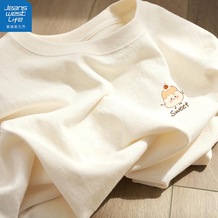 真维斯无界女200g纯棉长袖T恤秋季港风怀旧柔软新款宽松随性上衣