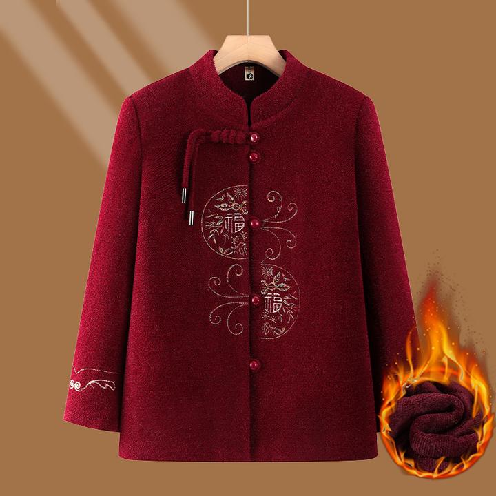 2025冬季新款妈妈装加绒加厚保暖外套本命年喜庆奶奶装老太太套装