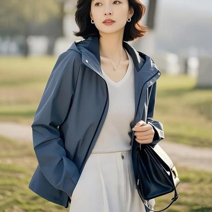 开春洋气韩版独特超好看小个子慵懒风百搭休闲灰蓝色冲锋衣外套女