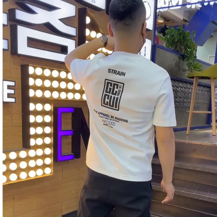 夏季新款简约机车短袖t恤男士休闲百搭圆领半袖纯棉T恤打底衫男装