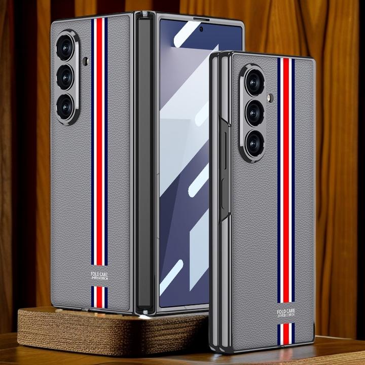 三星Fold7/6/5/4电镀素皮手机壳轻奢商务全包防摔适用fold6皮套