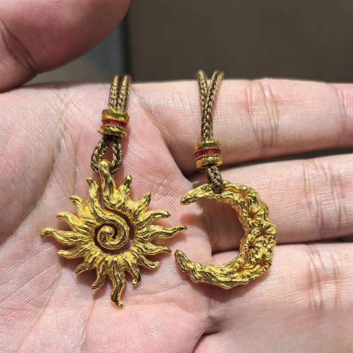 铜合金项链 「日月同辉」金色太阳神乌古法项链设计感复古高级颈链