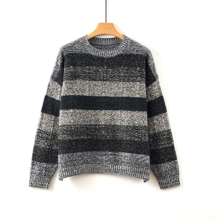 天山【100山羊绒】秋冬新款长袖条纹圆领羊绒衫女士毛衣-YTNL5743T