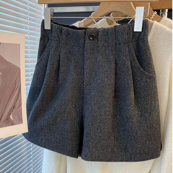 店主自留！韩国东大门气质高腰休闲显瘦靴裤毛呢短裤2025冬季新款