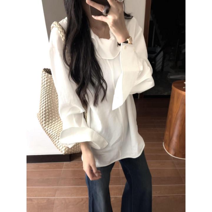 2025春季新款时尚气质极简高级设计感套头宽松上衣搭高腰牛仔裤女