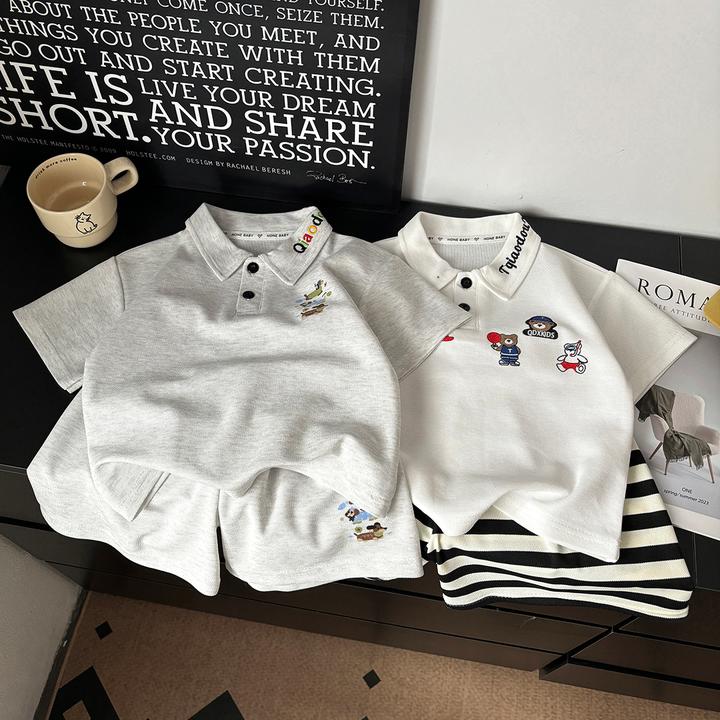 儿童Polo衫套装男宝女宝刺绣短袖短裤夏季时尚潮流两件套