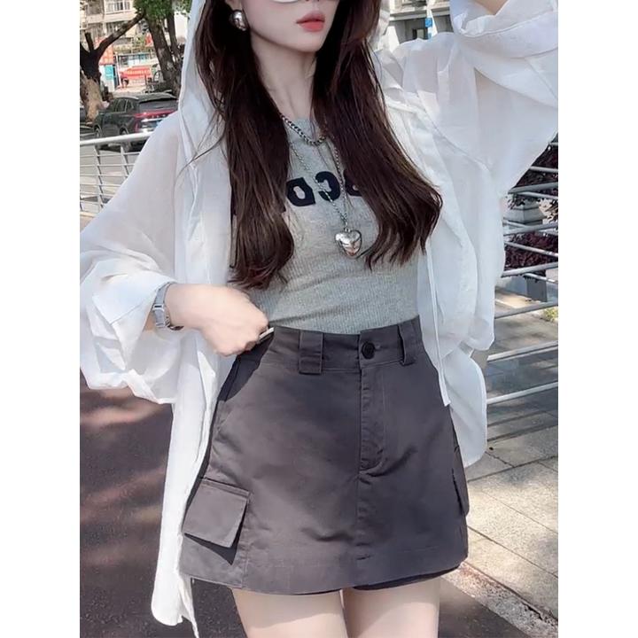 2025夏季新款极简风百搭白色连帽宽松薄款气质短外套上衣防晒衣女