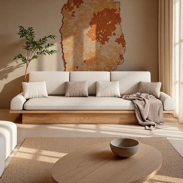 北欧实木沙发日式原木三人位客厅现代简约收纳储物侘寂风茶几组合