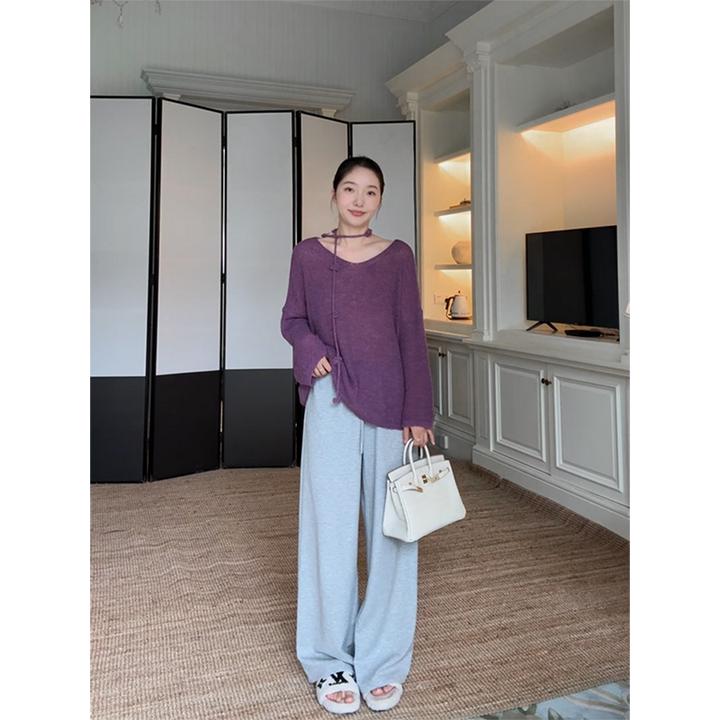 郭九九呢 羊毛优雅宽松显瘦花朵绳毛衣休闲弯刀卫裤 G925Z15883