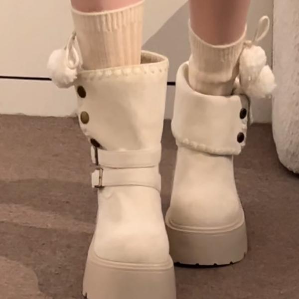 白色复古厚底增高小个子马丁靴女款2025新款秋季百搭英伦风短筒靴
