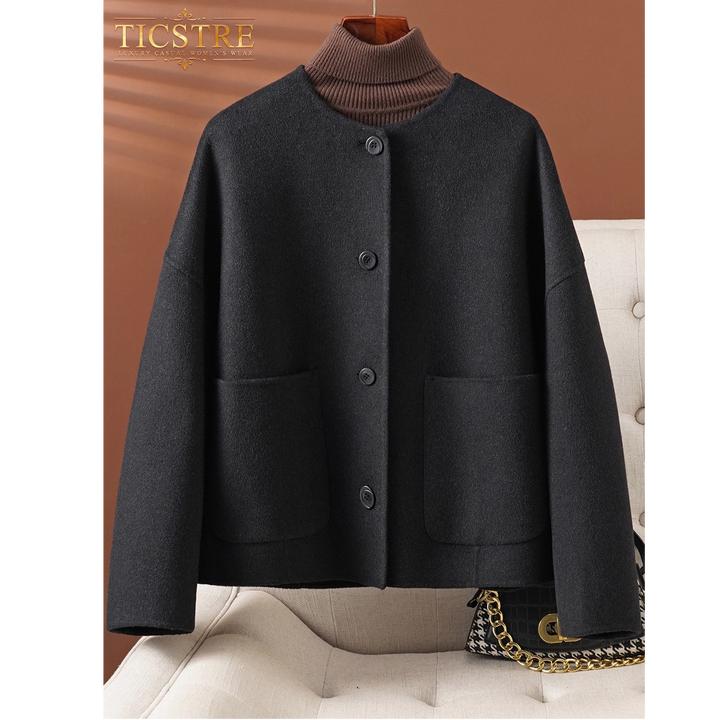 TICSTRE双面羊毛绒大衣女士2025年秋冬季新款高端高级感羊毛外套