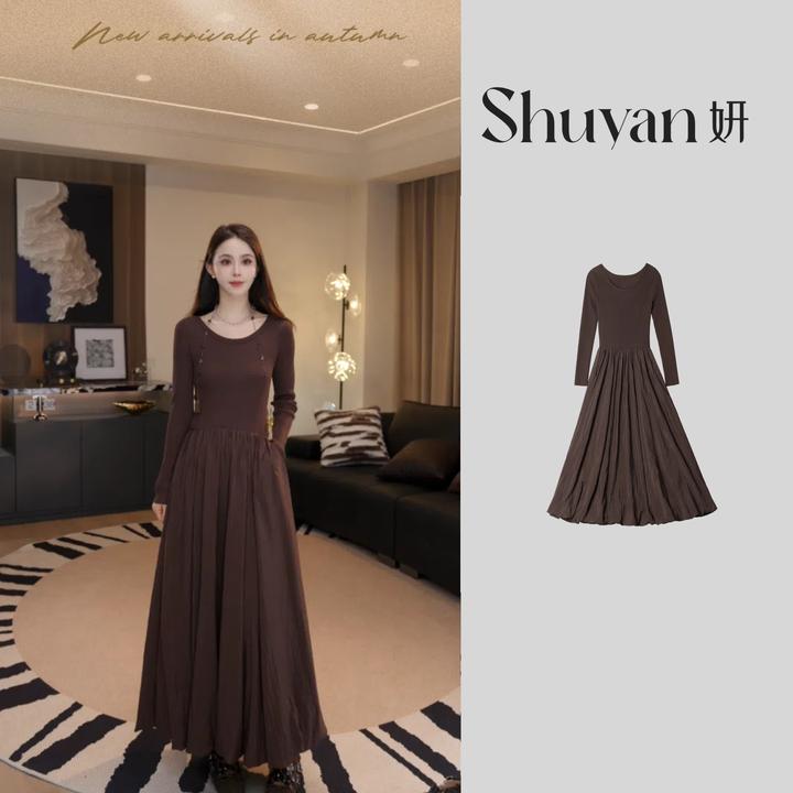 Shuyan妍【法式裙】高克重植物纤维混纺软糯亲肤赫本裙S253105