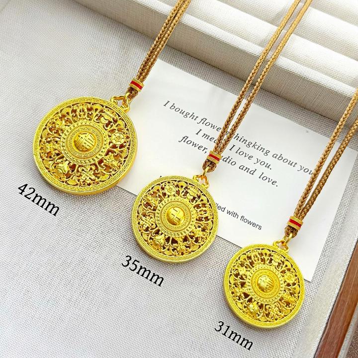 铜合金吊坠 高保色古法卍福八宝罗盘铜镀金福字罗盘情侣挂坠项链