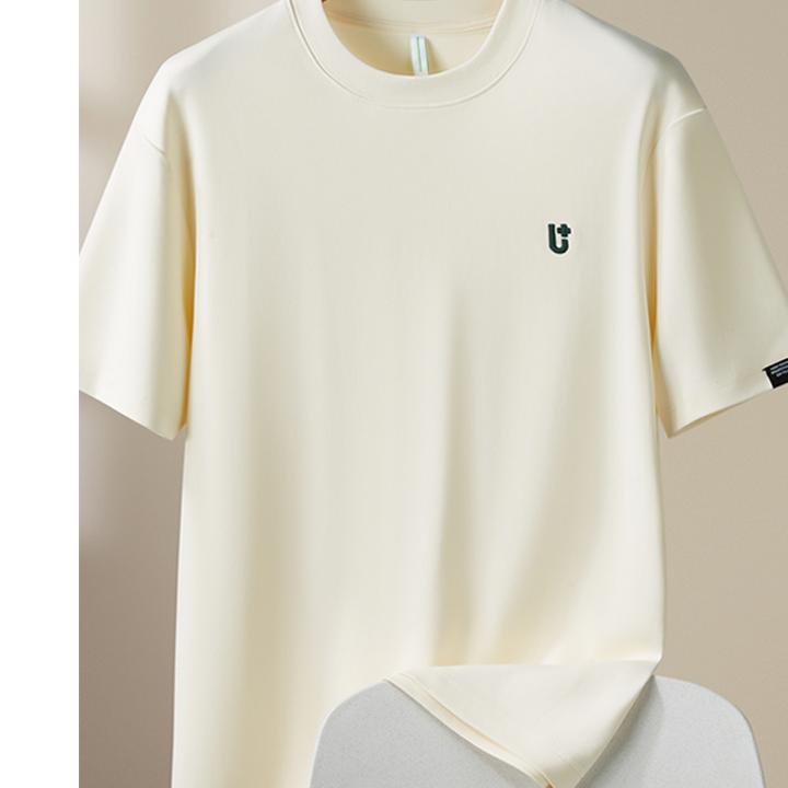 贾鲁萨加高端时尚夏季短袖t恤白色新款男士潮牌圆领刺绣U宽松上衣