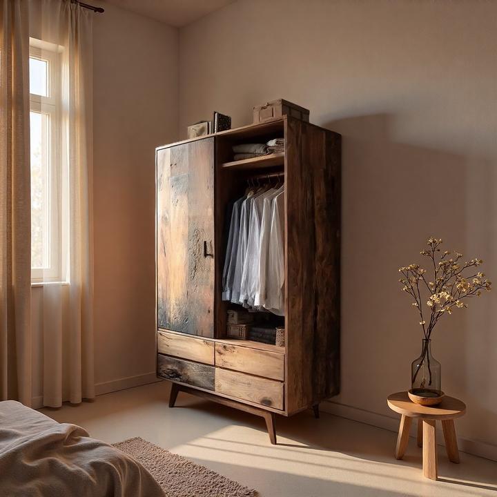 简朴复古 | 全实木定制衣柜侘寂风老木头民宿复古现代简约双开门
