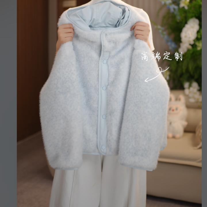 女童夹棉毛毛衣外套2025秋冬款儿童连帽二棉水貂毛棉服女童外套