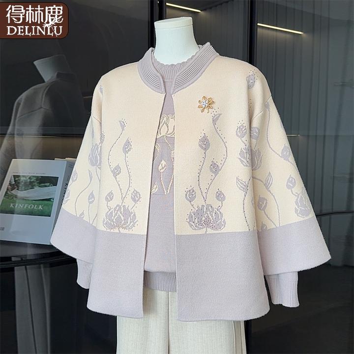 2025新款中年妈妈秋装针织两件套中老年人女装高贵套装毛衣打底衫