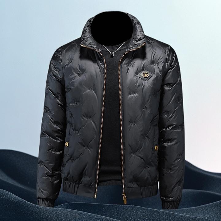 巴赛娜缇冬款白鸭绒亮面立领羽绒服新款潮牌徽章保暖休闲短款外套