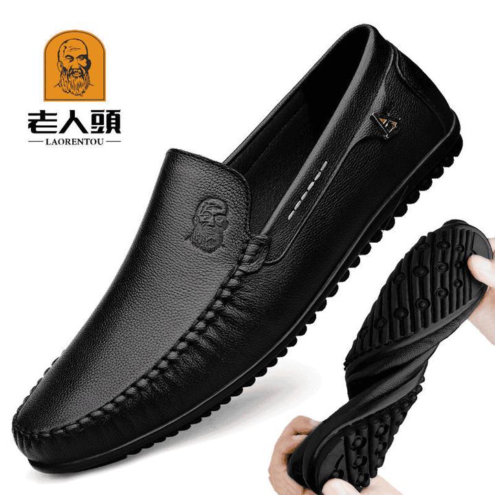 老人头男鞋秋季新款真皮软底软面休闲皮鞋男士百搭透气防滑爸爸鞋