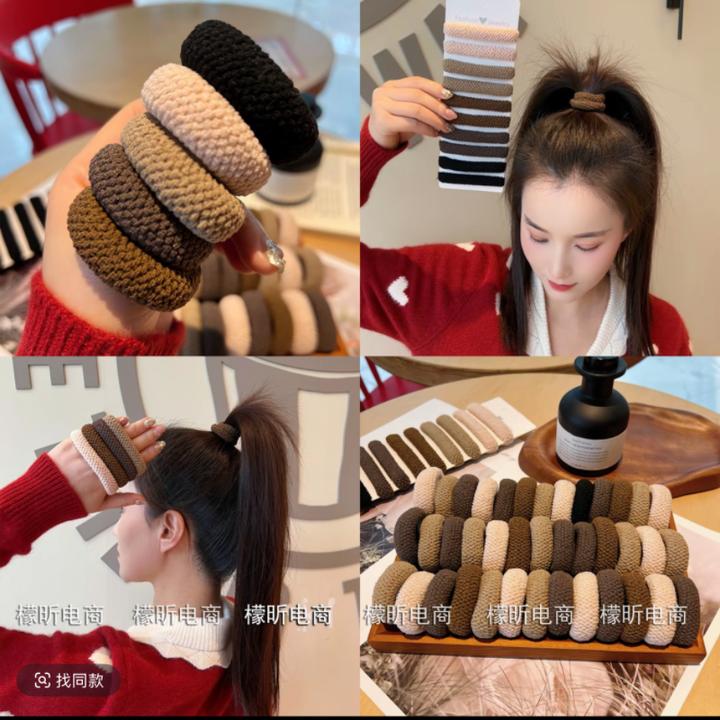 秋冬加粗毛毛发圈扎马尾丸子头简约头绳高弹力不伤发皮筋成人发绳