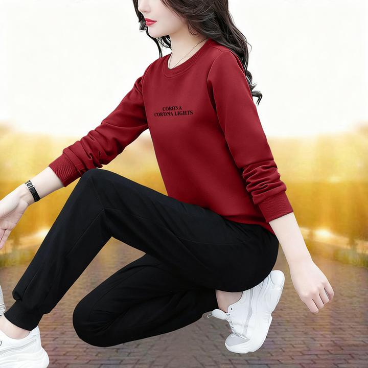 加绒加厚2025新款女士洋气时尚韩版秋冬季简约休闲卫衣两件套套装