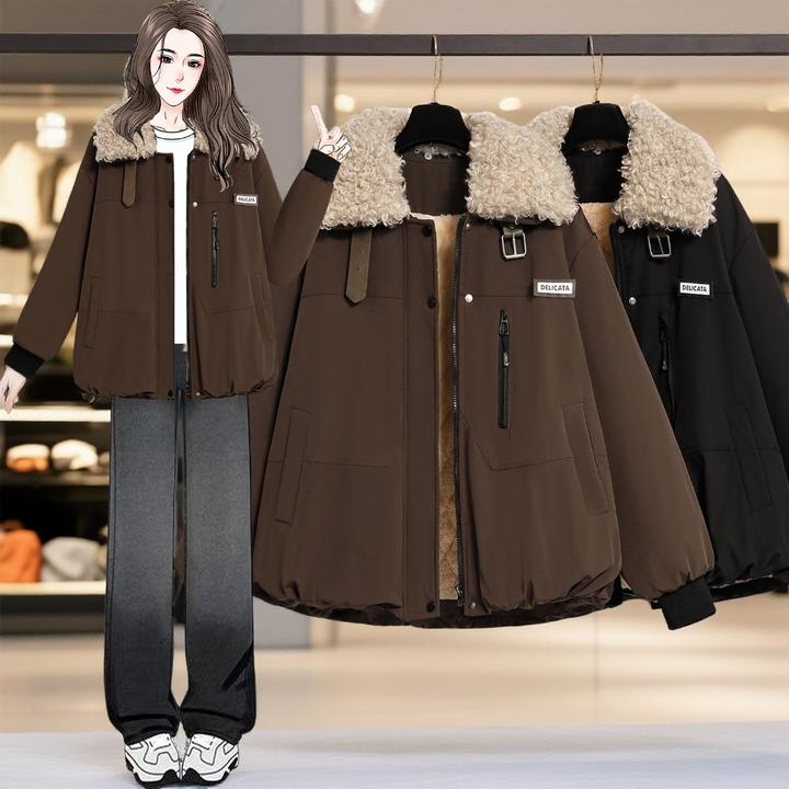 小个子加绒加厚短棉服大码外套2025冬季新款时尚宽松休闲保暖棉衣