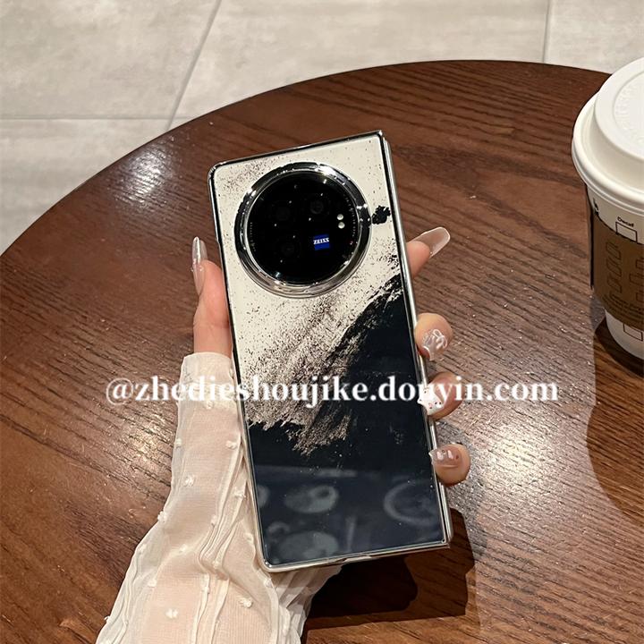 适用vivoxfold3手机壳vivoxfold3pro新款高级小众黑白油画玻璃壳