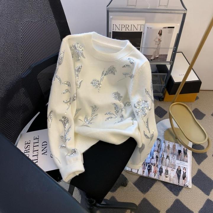 网红慵懒风高底长袖衬衫女2025秋冬新款独特而美丽的针织印花上衣