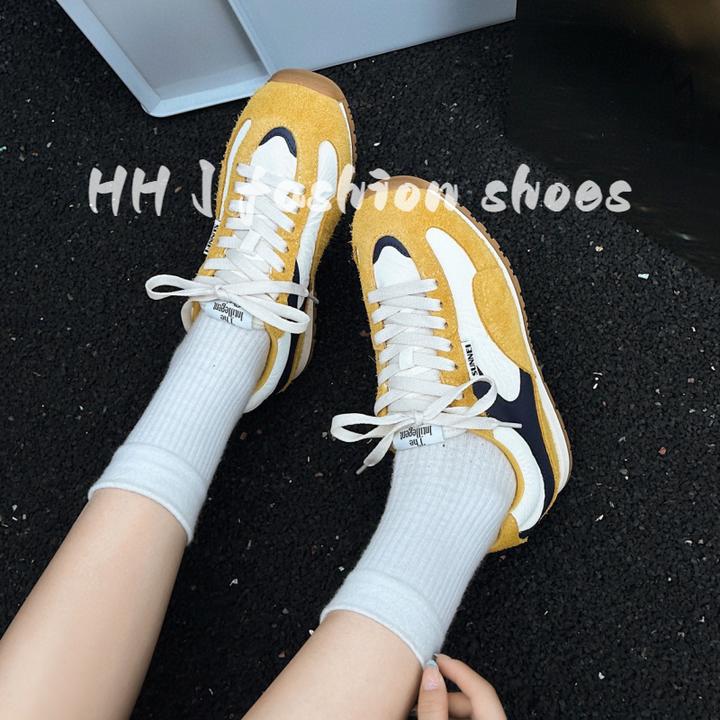 2025秋季新款真皮复古圆头软底德训鞋韩版拼色阿甘鞋休闲运动鞋女