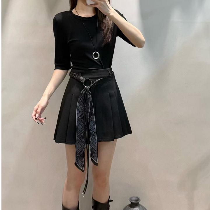 学院风领带百褶半身裙女2025秋季设计感高腰休闲a字短裙子腰带