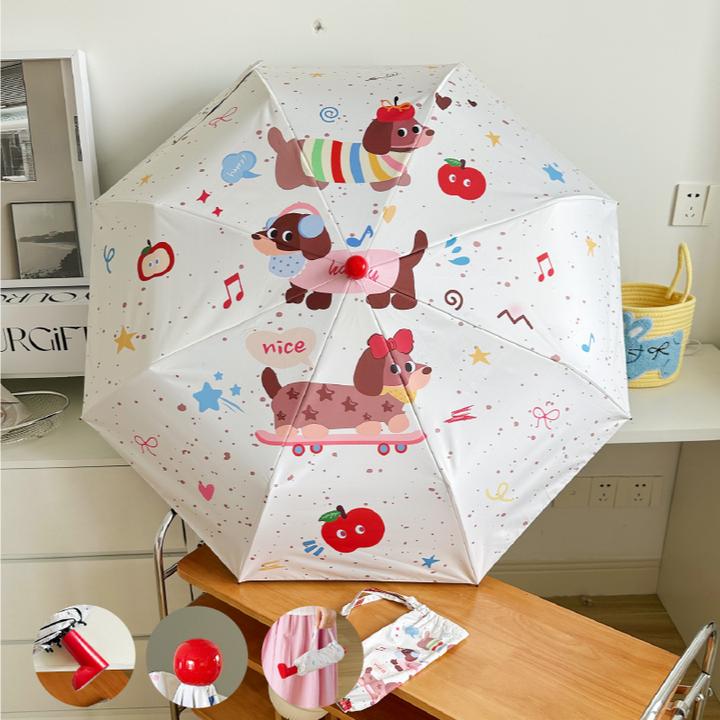 飞恋红靴子红鼻子可爱卡通晴雨两用便携折叠黑胶防晒防紫外线雨伞