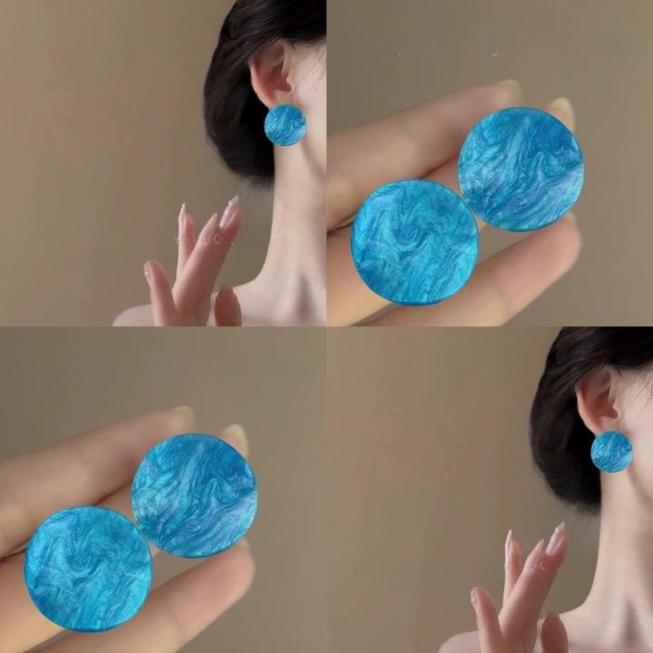 铜合金树脂耳饰 气质蓝色百搭少女复古小众耳饰029