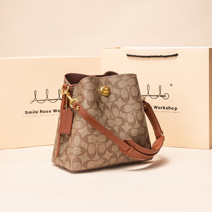 香港正品真皮老花水桶包2026新款复古大容量通勤包洋气单肩斜挎包