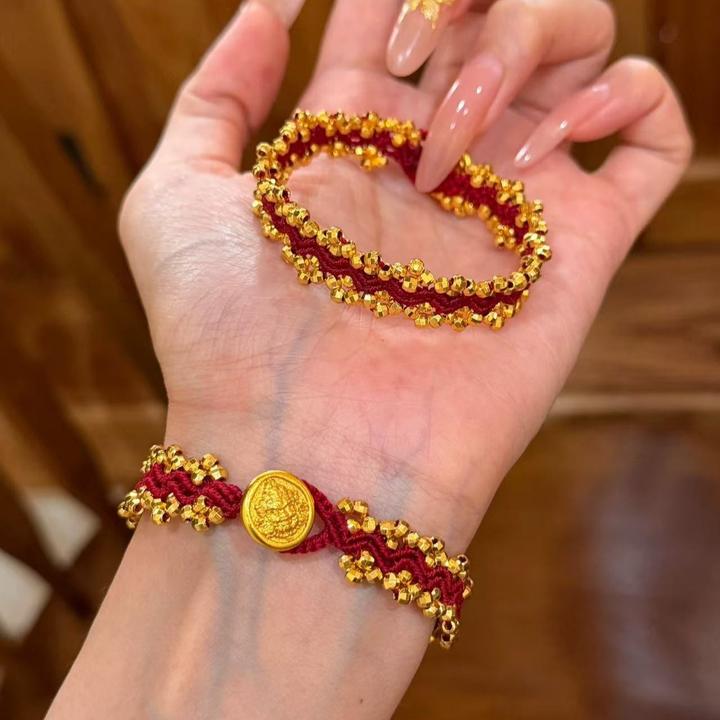 卡柒 铜合金手链 爆闪蹦迪珠红色波浪纹手链复古高级感本命年手饰