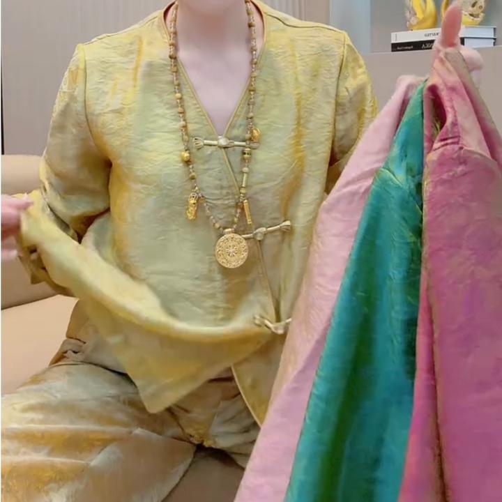 中国风洋气绣花盘扣修身纯色夏季女装上衣开衫外套短袖显瘦气质夏