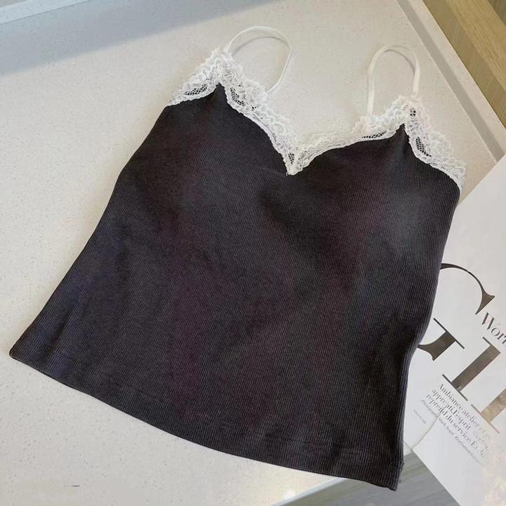 设计感蕾丝花边细带美背女士一体式吊带时尚2025春夏通勤外穿背心