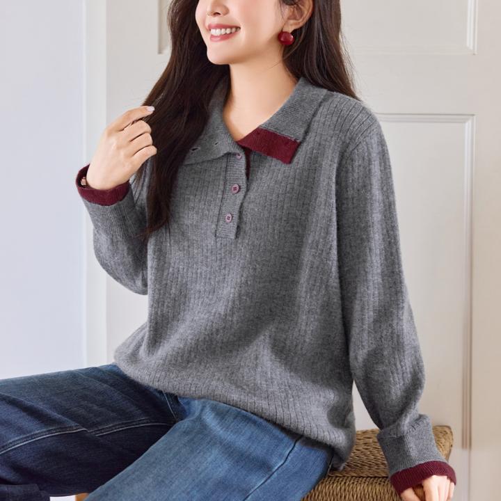 【羊绒雅韵】MsShe大码女装冬32支羊混纺两穿领假两件毛衣Q2512001