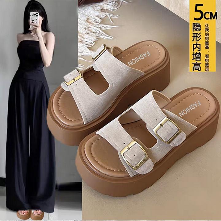 夏季小个子勃肯拖鞋女外穿2025新款夏厚底增高5厘米一字博肯凉拖