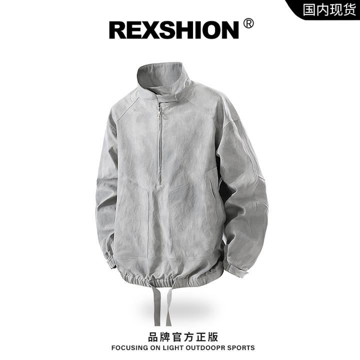 REXSHION2025秋季新款户外软壳套头夹克男半拉链立领扎染上衣男款