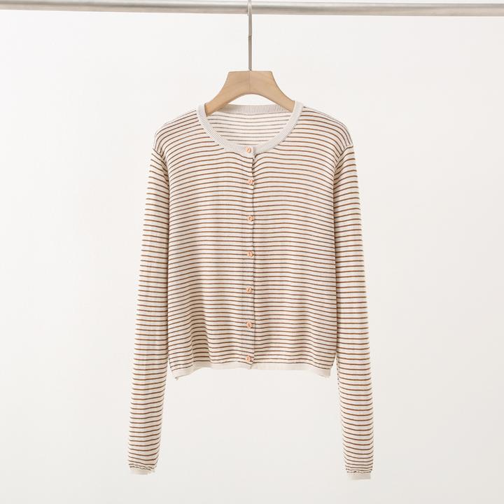 2025秋季新款时尚甜美条纹洋气复古百搭小众针织开衫女显瘦