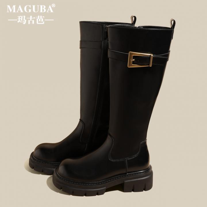 MAGUBA/玛古芭复古英伦风马丁靴女款时尚舒适增高百搭防滑长筒靴