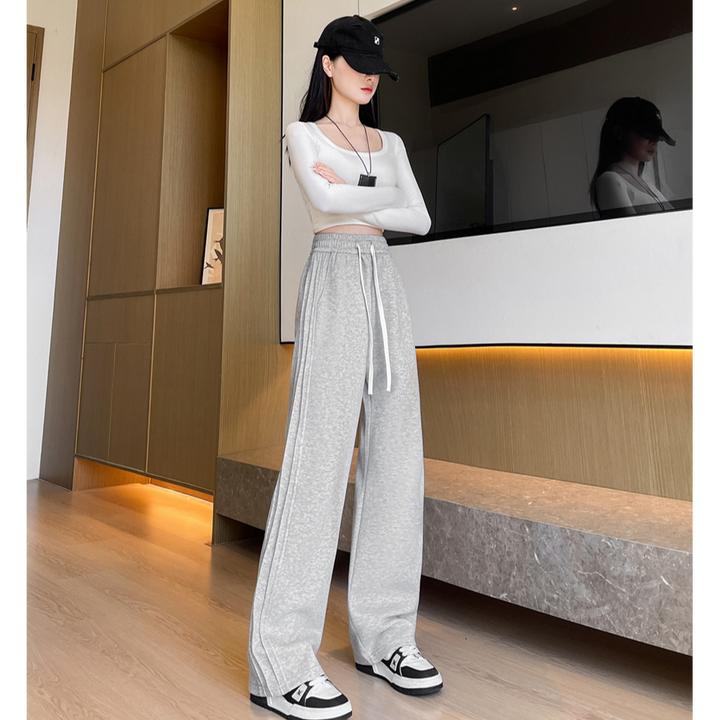 2025秋冬爆款灰色窄版阔腿卫裤高腰宽松百搭阔腿裤直筒休闲运动裤