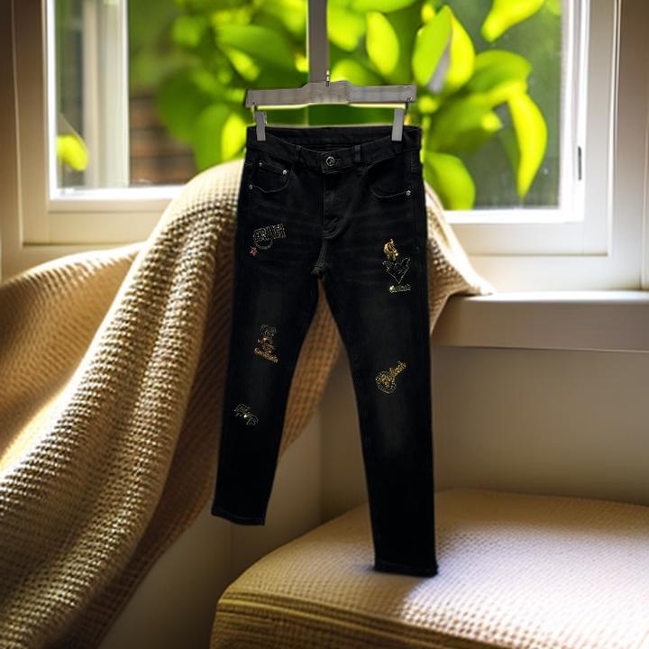 娜罗普西秋冬潮流个性修身小脚牛仔裤男时尚字母刺绣烫钻流行裤子