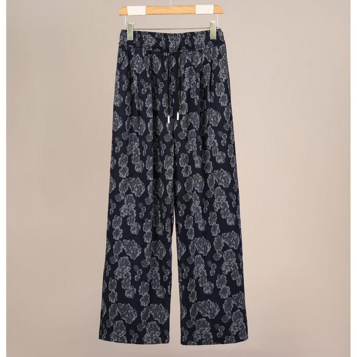 松紧腰透气百搭休闲裤宽松印花裤2025年秋季腰果花阔腿裤垂感长裤