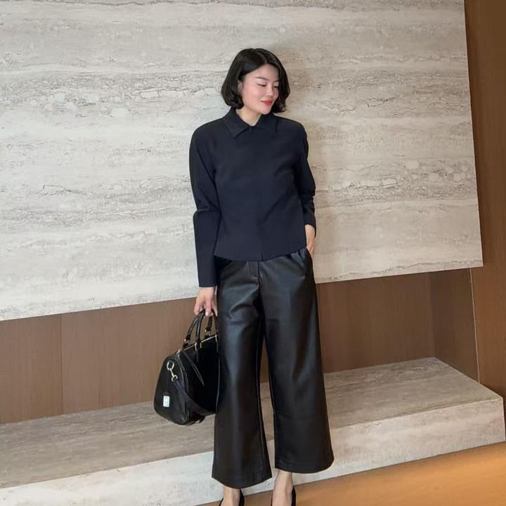 TANTAN 休闲显瘦宽松百搭秋冬九分裤皮裤3145