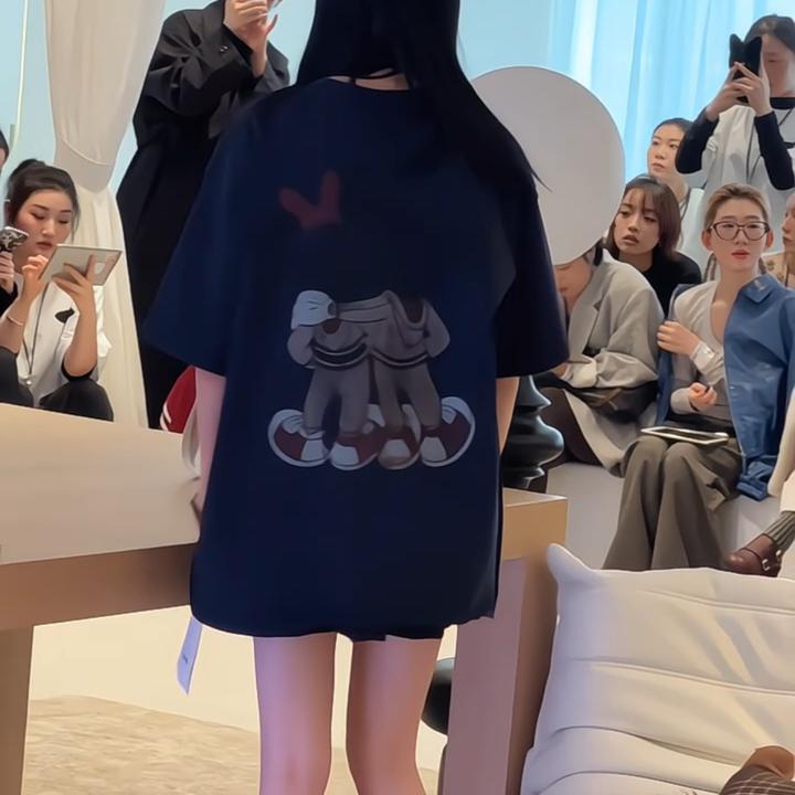 2025早春新款韩国东大门慵懒风休闲黛丝卡通印花圆领宽松短袖T恤